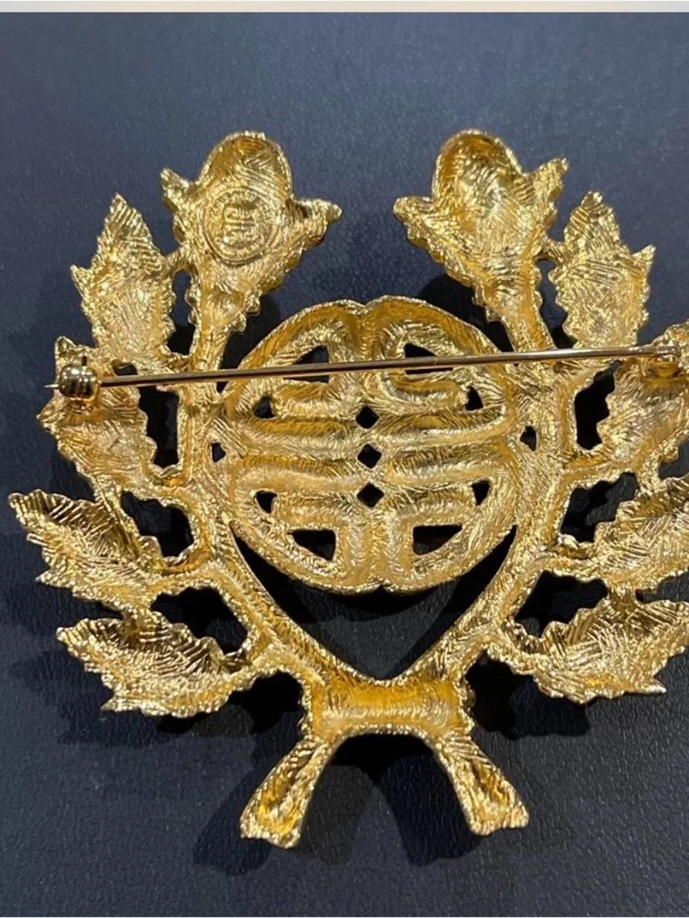 Givenchy Bold Statement Piece Gold Tone Laurel Leaf Emblem Brooch